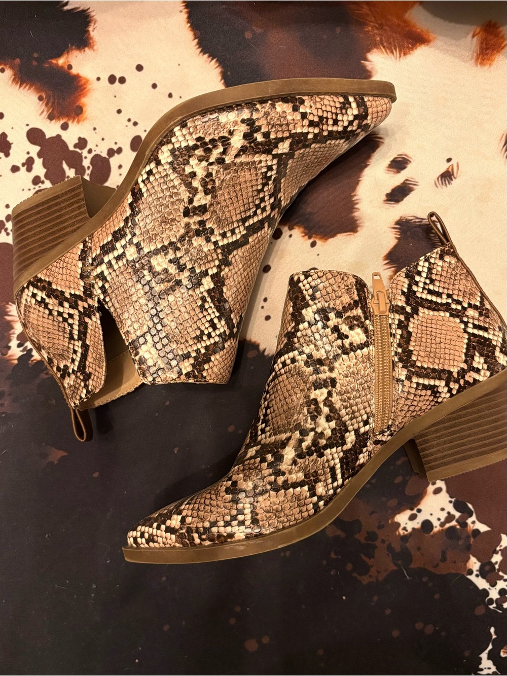 Time and Tru Snake-Print Ankle Booties